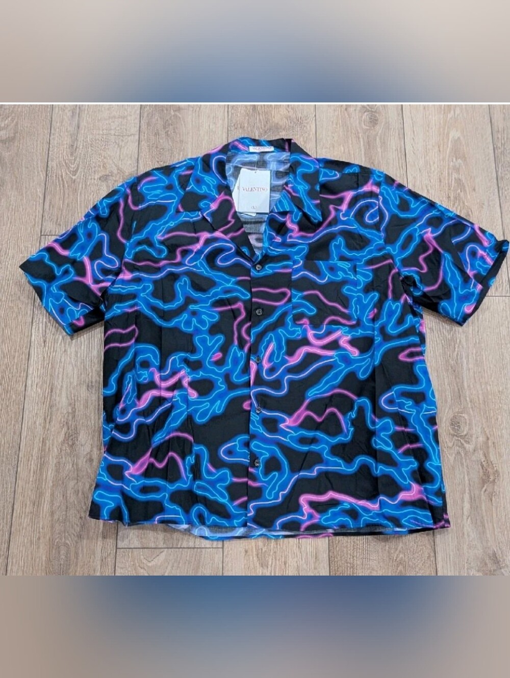 $990 Mens VALENTINO Vaporware Abstract Cotton SS Camp Up Shirt 50 US 40